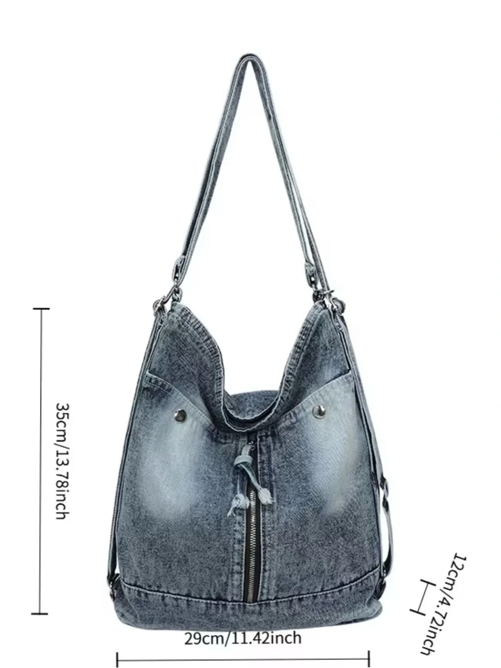 Casual Denim Hobo Bag - Light Blue